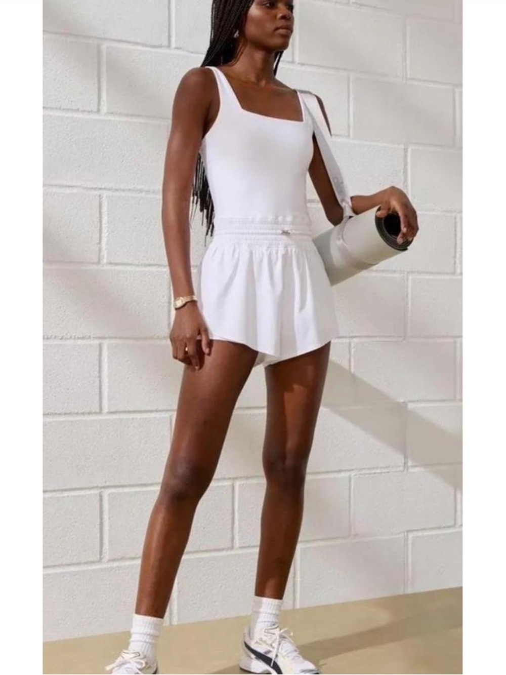 White Women's Elastic Waist Active Romper